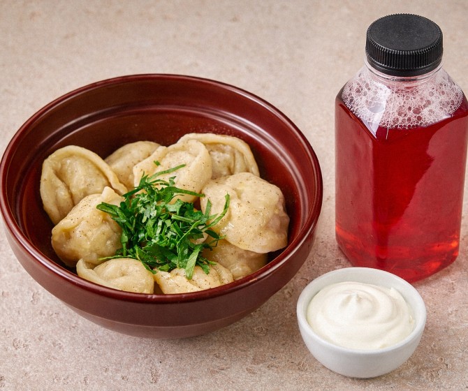 Комбо Сытный: Пельмени Сибирские 15 шт+Сметана+Морс клюквенный 0,5